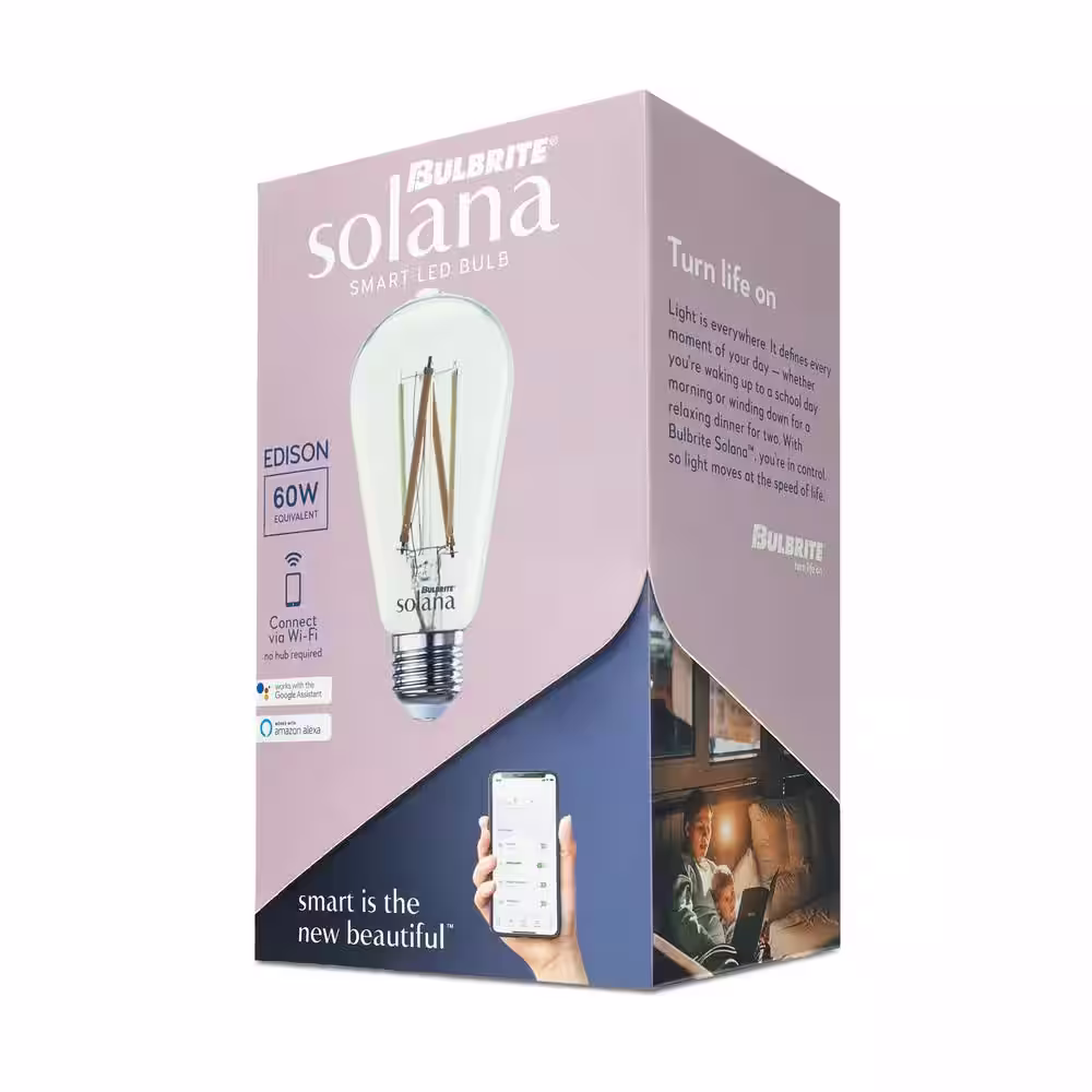 Bulbrite 60 Watt equivalent ST18 with Medium Screw Base E26 in Clear Finish Dimmable 2200-6500K Solana WIFI LED Light Bulb 1-Pack