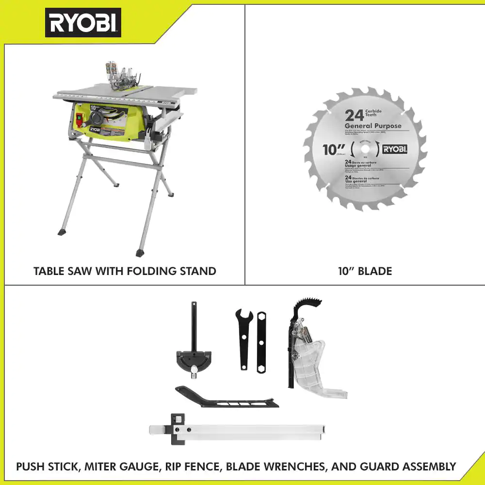 RYOBI 15 Amp 10 in. Compact Portable Corded Jobsite Table Saw with Folding Stand