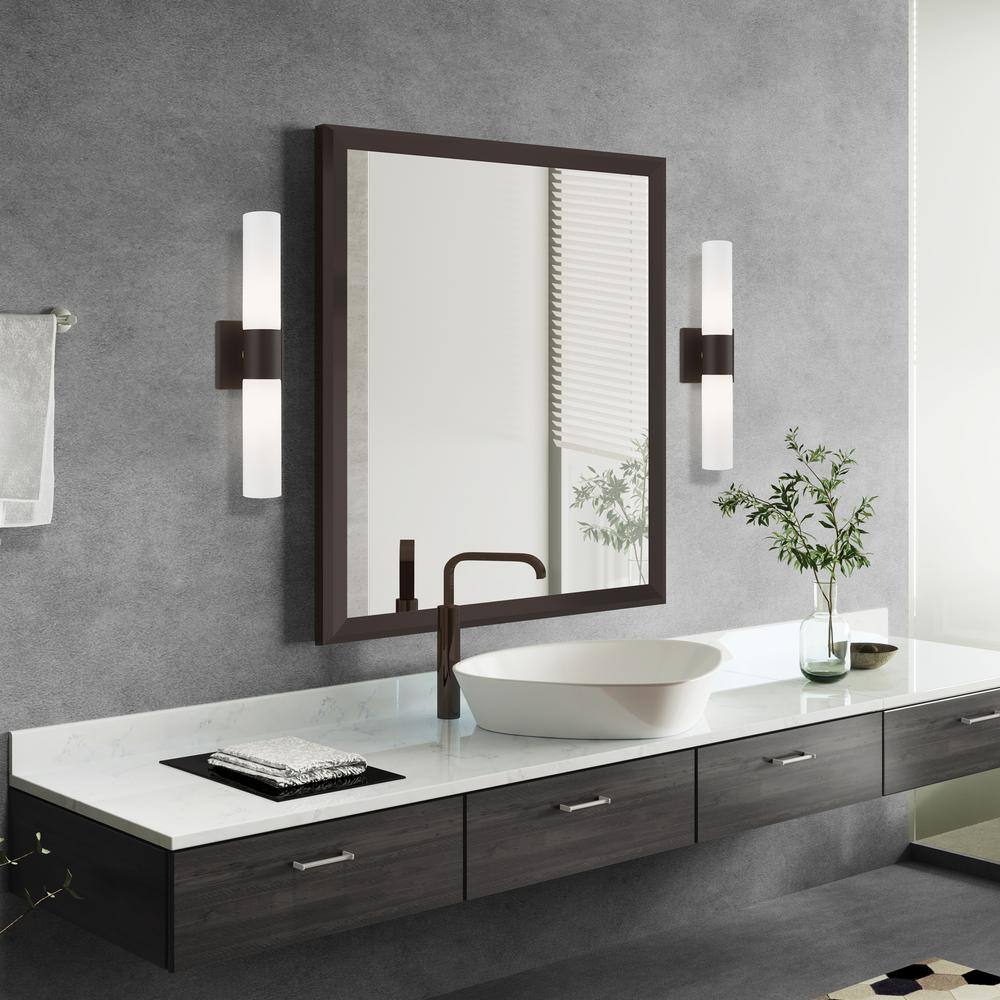 AVIANCE LIGHTING Aspen 2 Light Bronze ADA Wall Sconce with Hand Blown Satin Opal White Twist Lock Glass