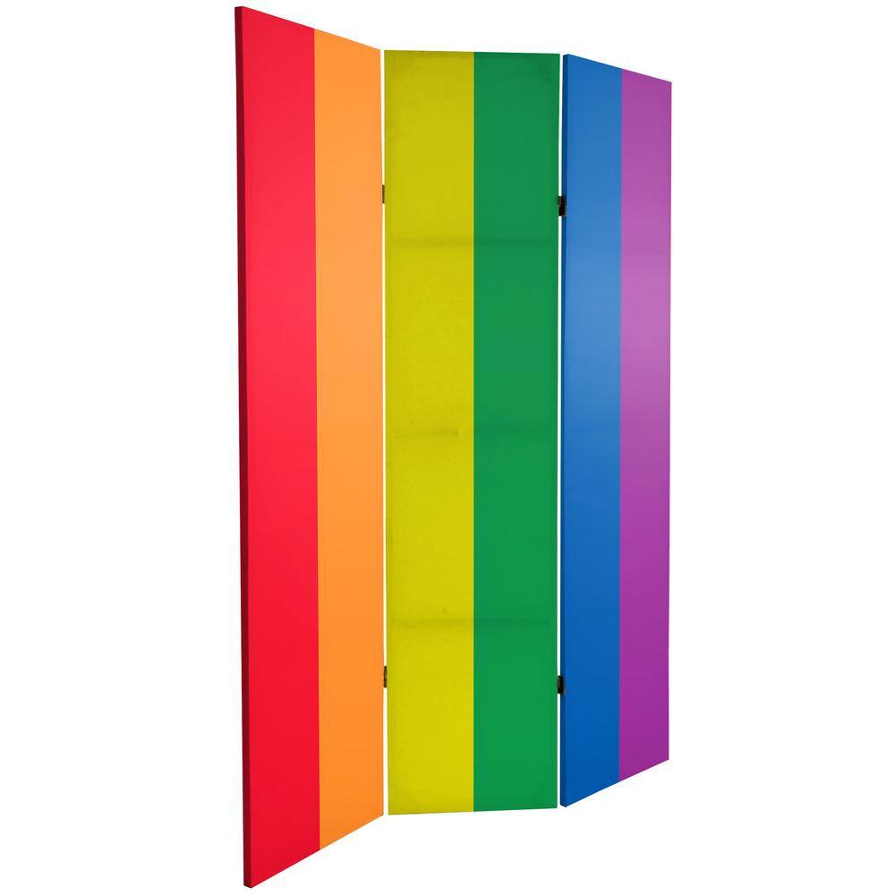 None Rainbow 6 ft. Printed 3-Panel Room Divider
