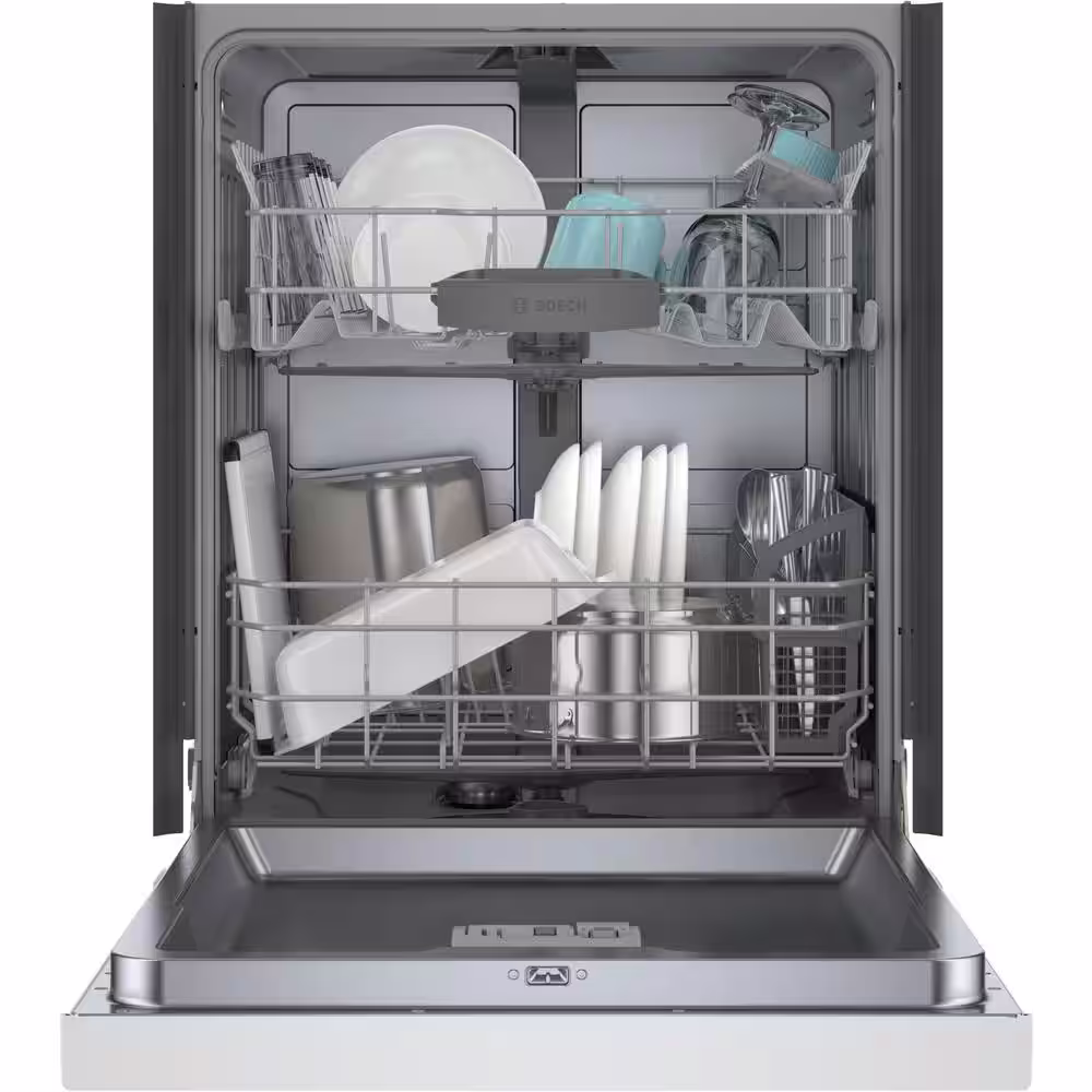 Bosch 100 Series 24 in. White Front Control Tall Tub Dishwasher with Hybrid Stainless Steel Tub, 50 dBA