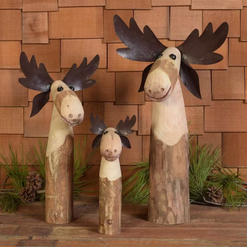 HomeRoots 19 in. Brown Wood And Metal Moose Sculpture