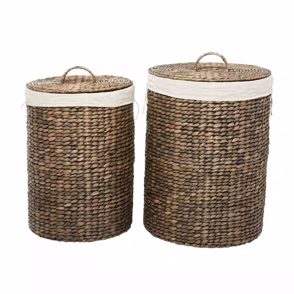 Litton Lane Seagrass Handmade Storage Basket with Liner and Matching Tops (Set of 2)