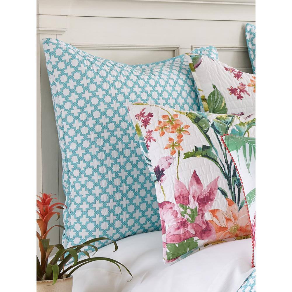 LEVTEX HOME Malana Aqua and White Trellis Cotton 26 in. x 26 in. Euro Sham (Set of 2)