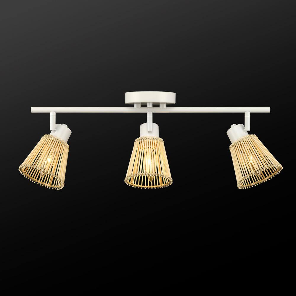 Globe Electric Japandi 1.8 ft. Matte White Indoor Hard Wired Track Lighting Kit with Bamboo Shades Step Heads
