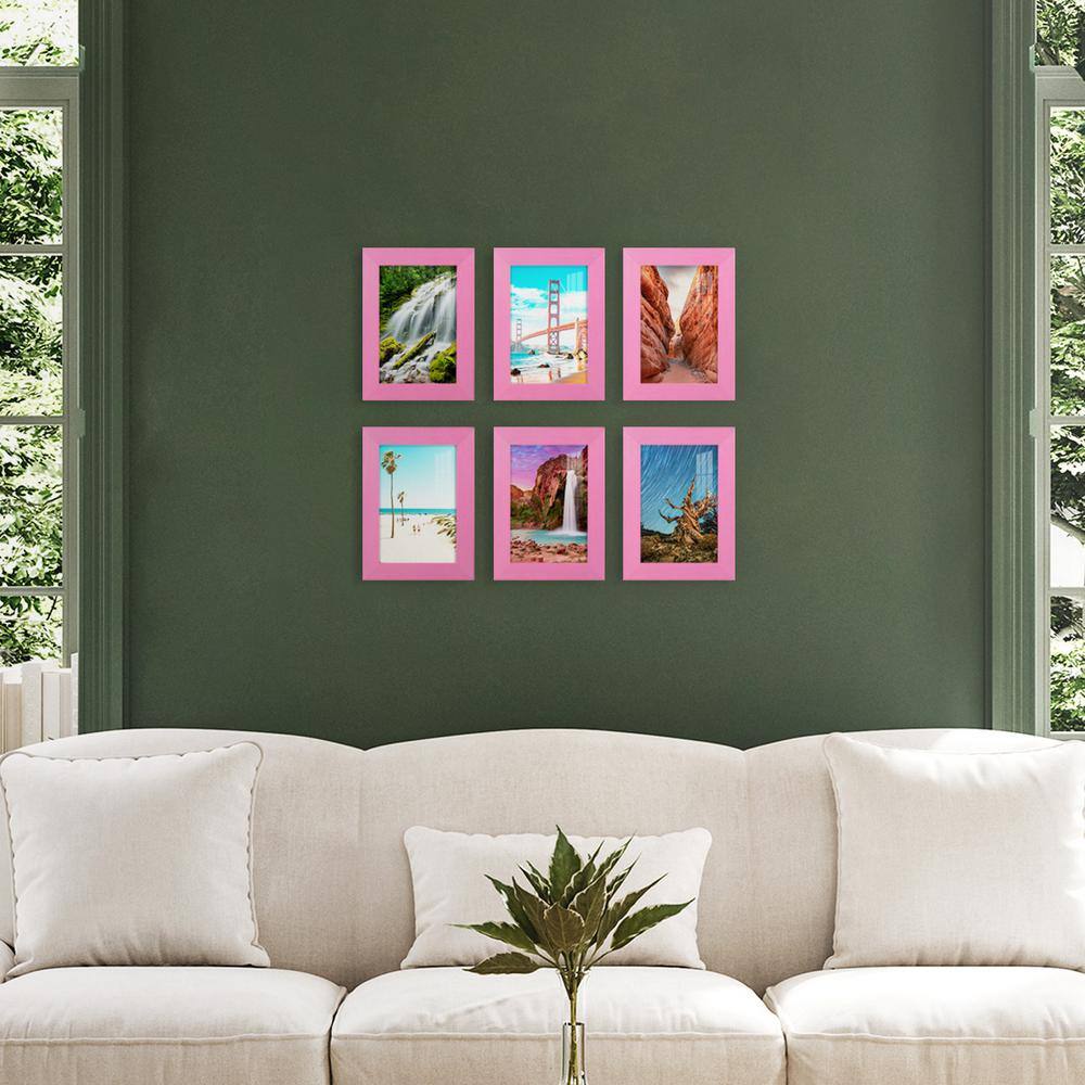 None Textured 5 in. x 7 in. Pink Picture Frame (Set of 6)