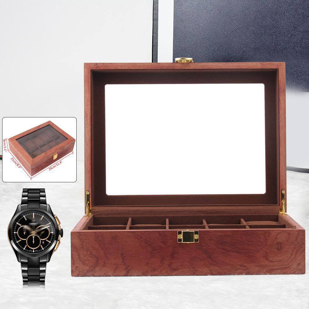 YIYIBYUS 10 Slots Vintage Red Wooden Watch Box Display Organizer Jewelry Storage Case