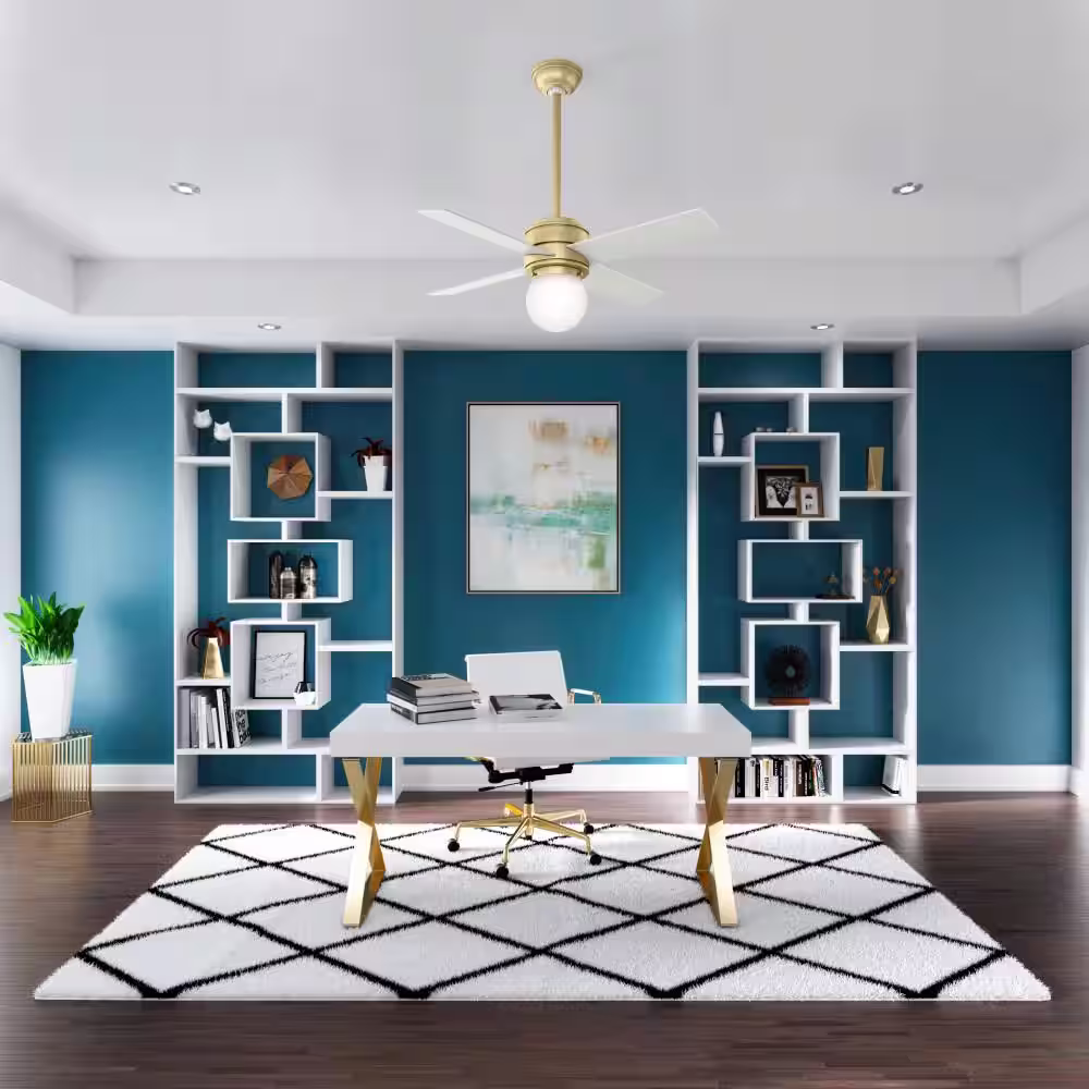 Hunter Hepburn 44 in. LED Indoor Modern Brass Ceiling Fan with Light and Wall Control