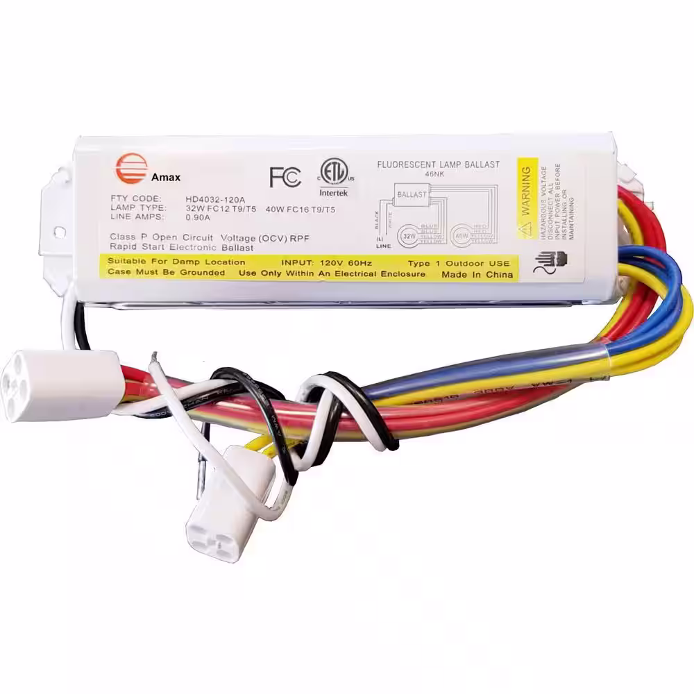 AMAX LIGHTING 120-Volt 6.63 in. Electronic Ballast 2 Lamp FC12T9/T5 and FC16T9/T5, White