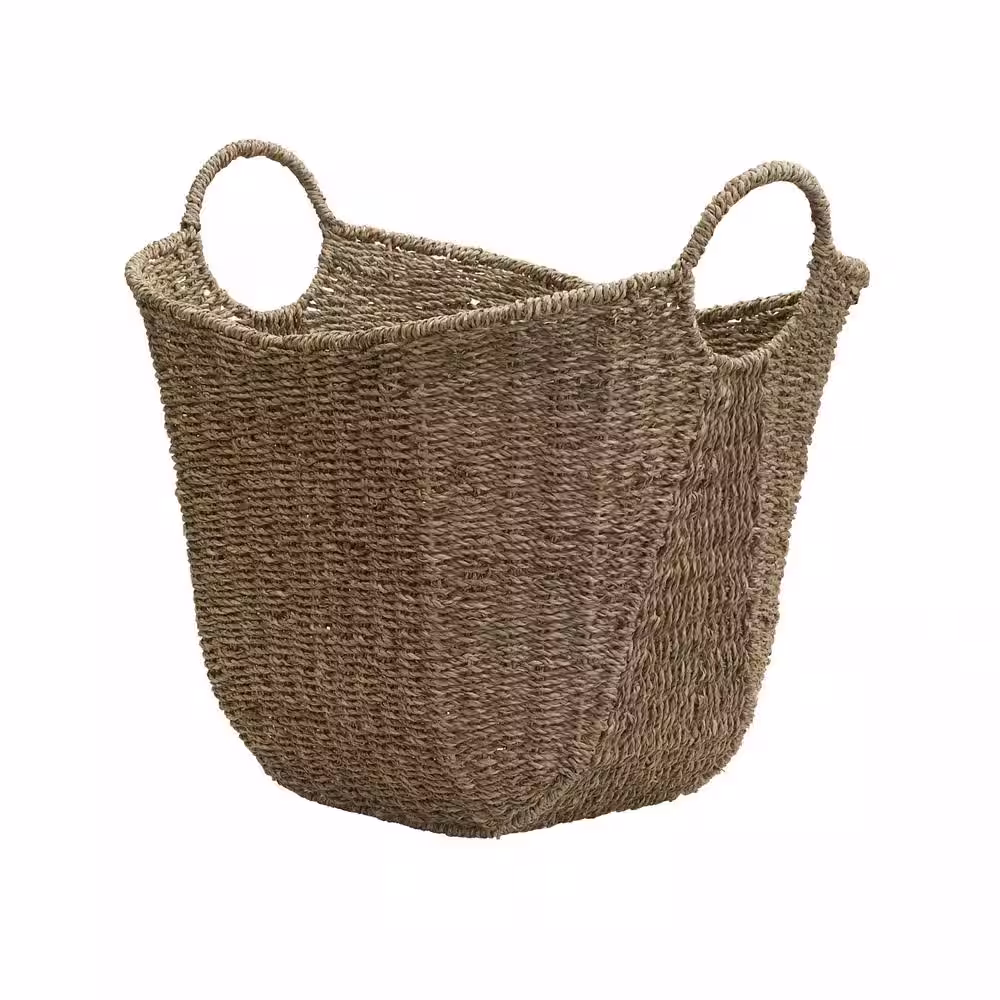 HOUSEHOLD ESSENTIALS Natural Paper Rope Basket with Handles in Natural with Woven Wicker Storage Basket