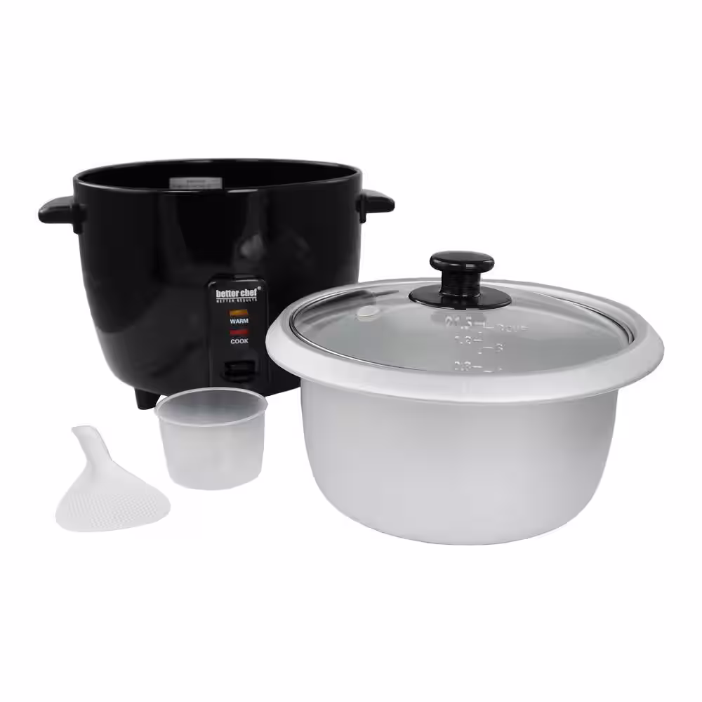 Better Chef 8 Cup Automatic Rice Cooker in Black With Rice Paddle and Measuring Cup