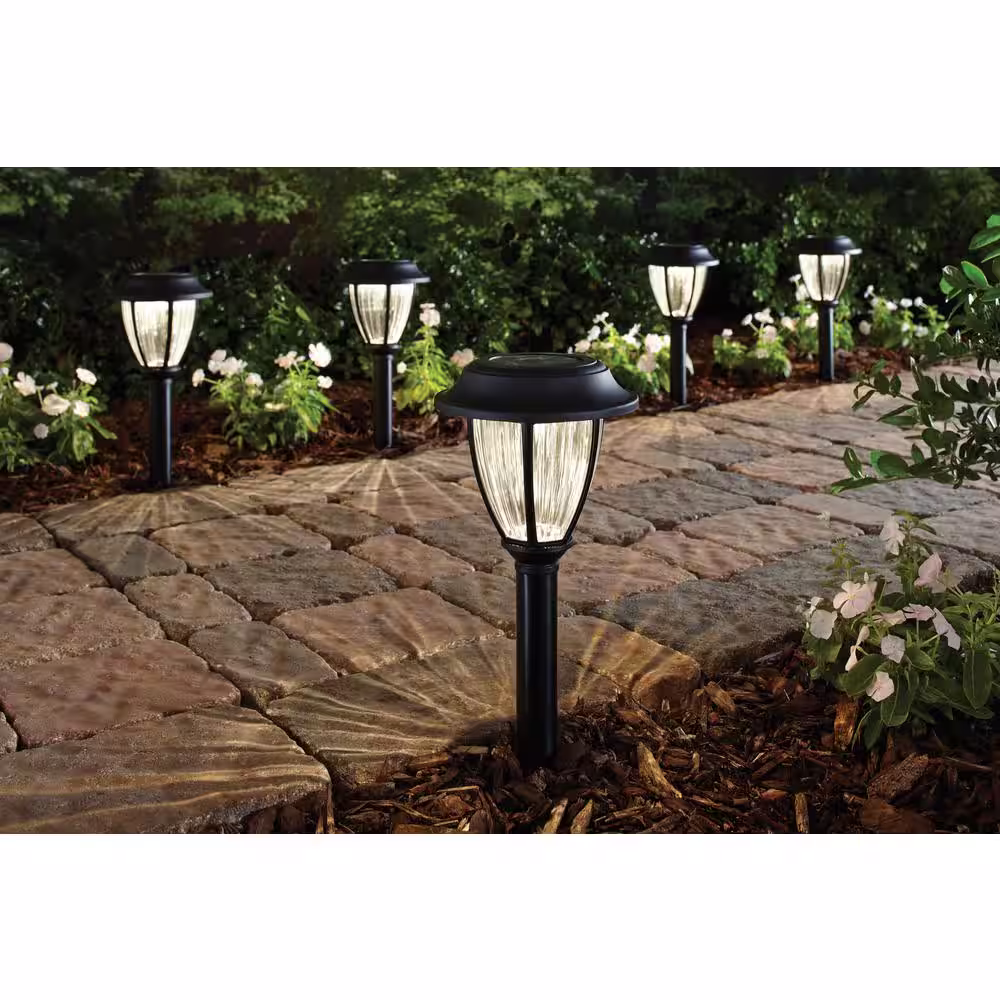 Hampton Bay Solar 5 Lumens Black Integrated LED Landscape Path Light with Ribbed Lens (10-Pack); Weather/Rust Resistant