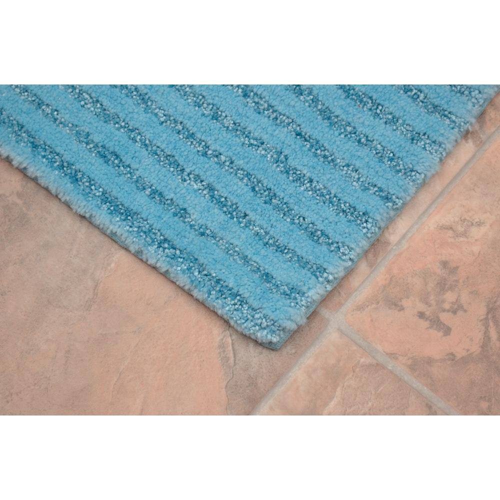 Garland Rug Sheridan Basin Blue 21 in. x 34 in. Striped Nylon 2-Piece Bath Mat Set