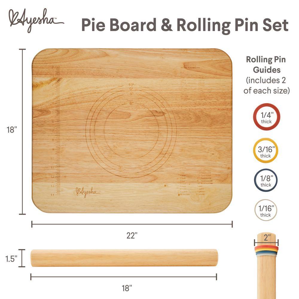 Ayesha Curry Pantryware Parawood 2-Piece Rolling Pin and Pie Board Set