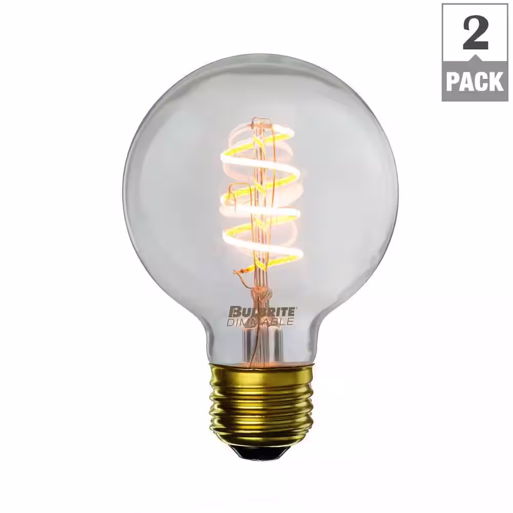 Bulbrite 25-Watt Equivalent G25 Amber Light 2200K Medium Screw(E26)Dimmable Antique LED Light Bulb(2-pack)
