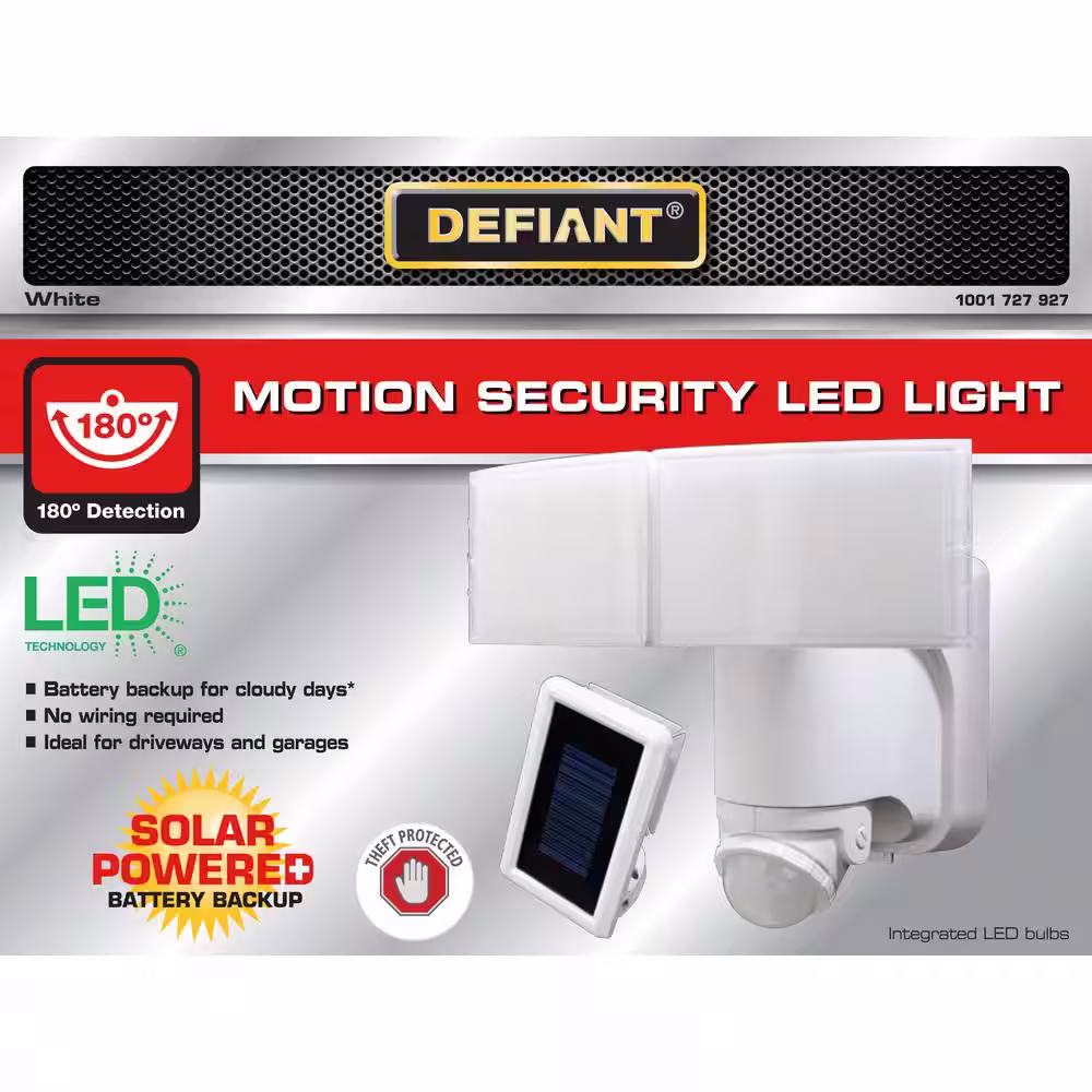 Defiant 600 Lumen 180-Degree White Solar Powered Motion LED Outdoor Flood Light with Battery Backup