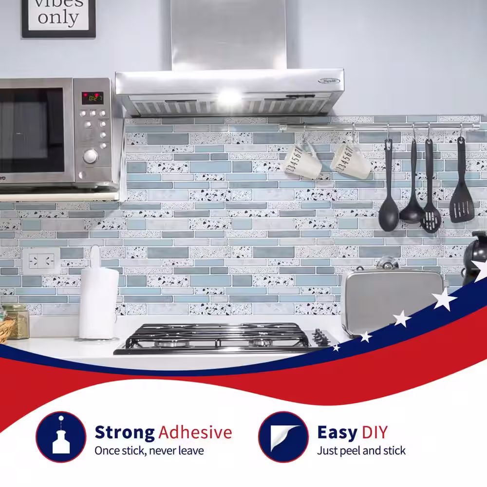 Art3dwallpanels Ranbrick 11.8 in. x 11.8 in. Vinyl Peel and Stick Backsplash Tile in Light Blue (10 Sheets/Case)