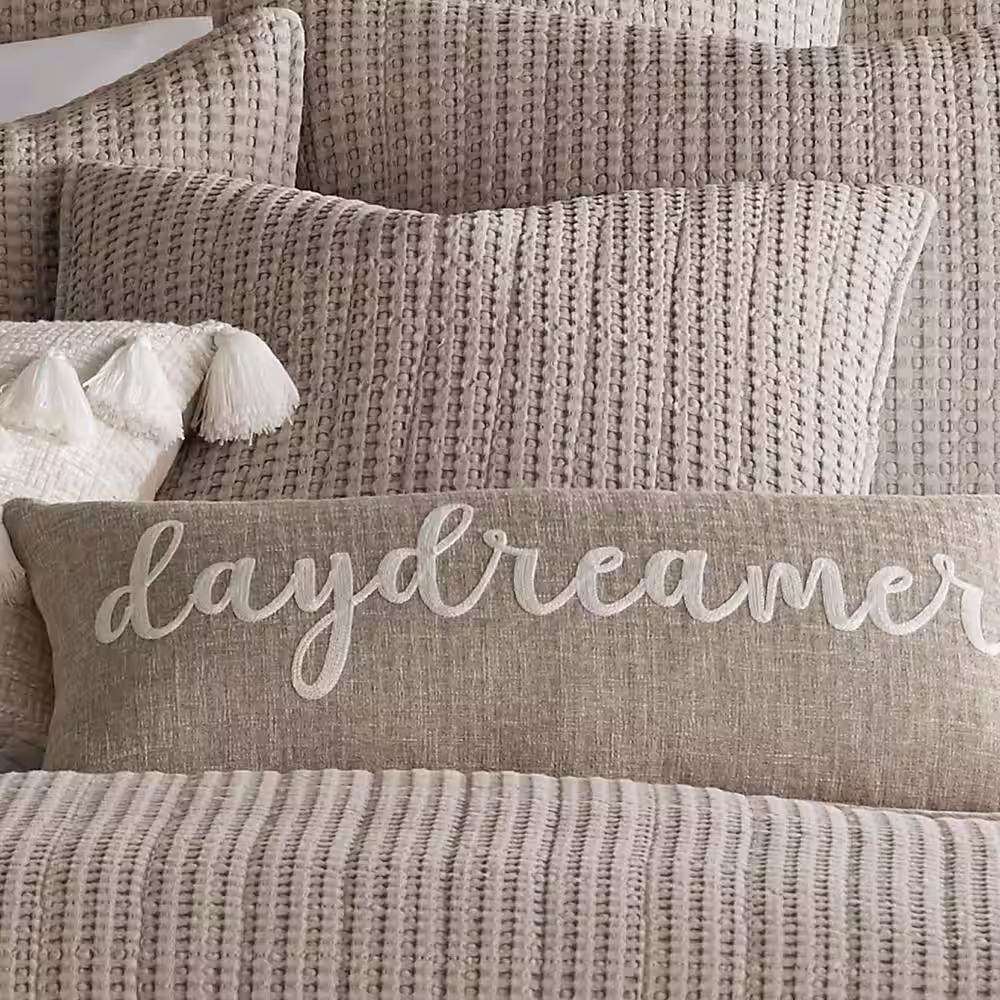 LEVTEX HOME Mills Waffle Taupe Textured 20 in. x 20 in. Square Throw Pillow