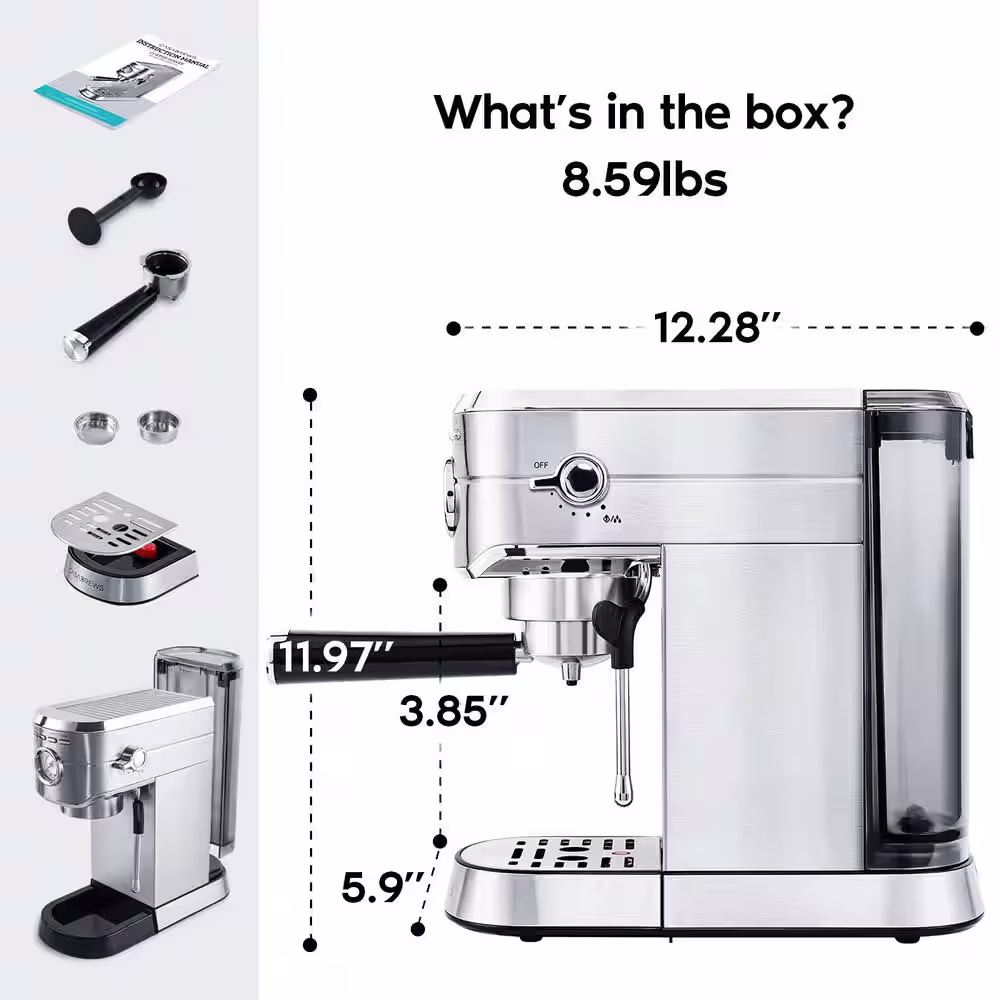 CASABREWS CM5418-20Cups Silver Stainless Steel Espresso Machine with Milk Frother