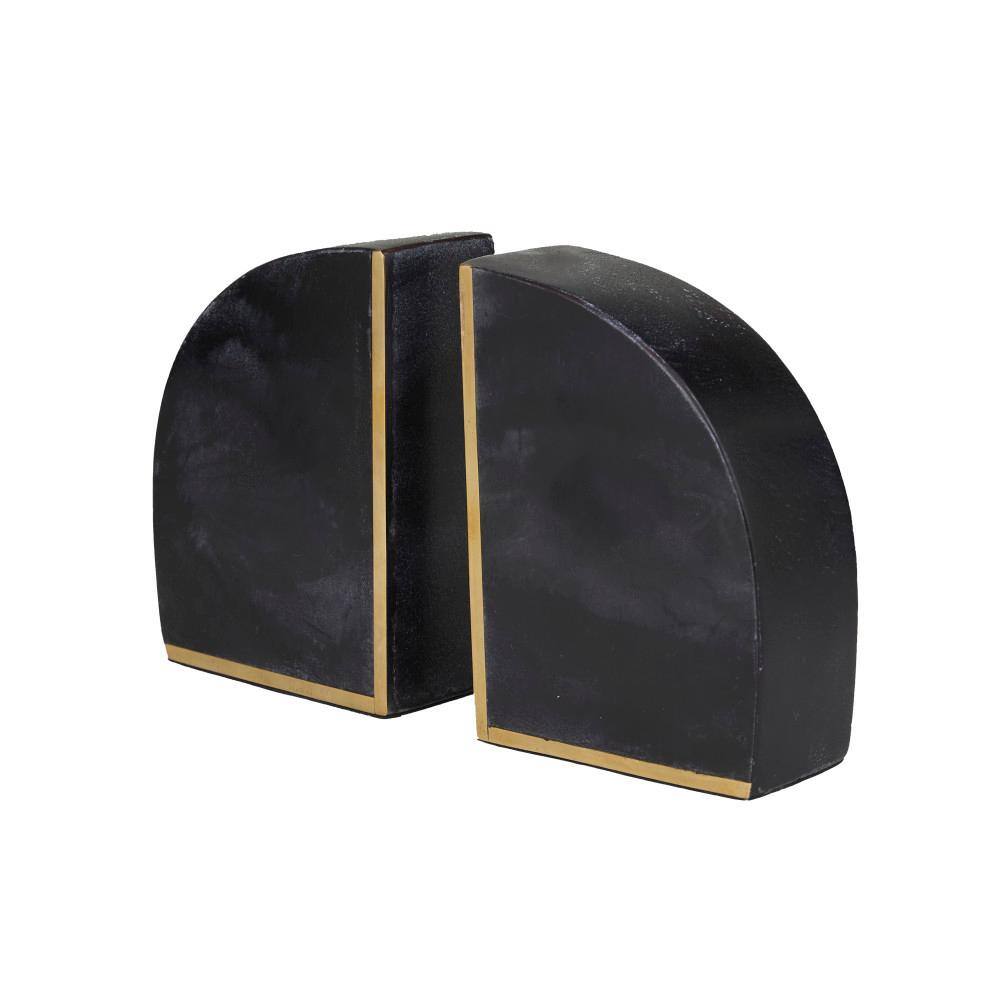 CosmoLiving by Cosmopolitan Black Marble Geometric Bookends with Gold Inlay (Set of 2)