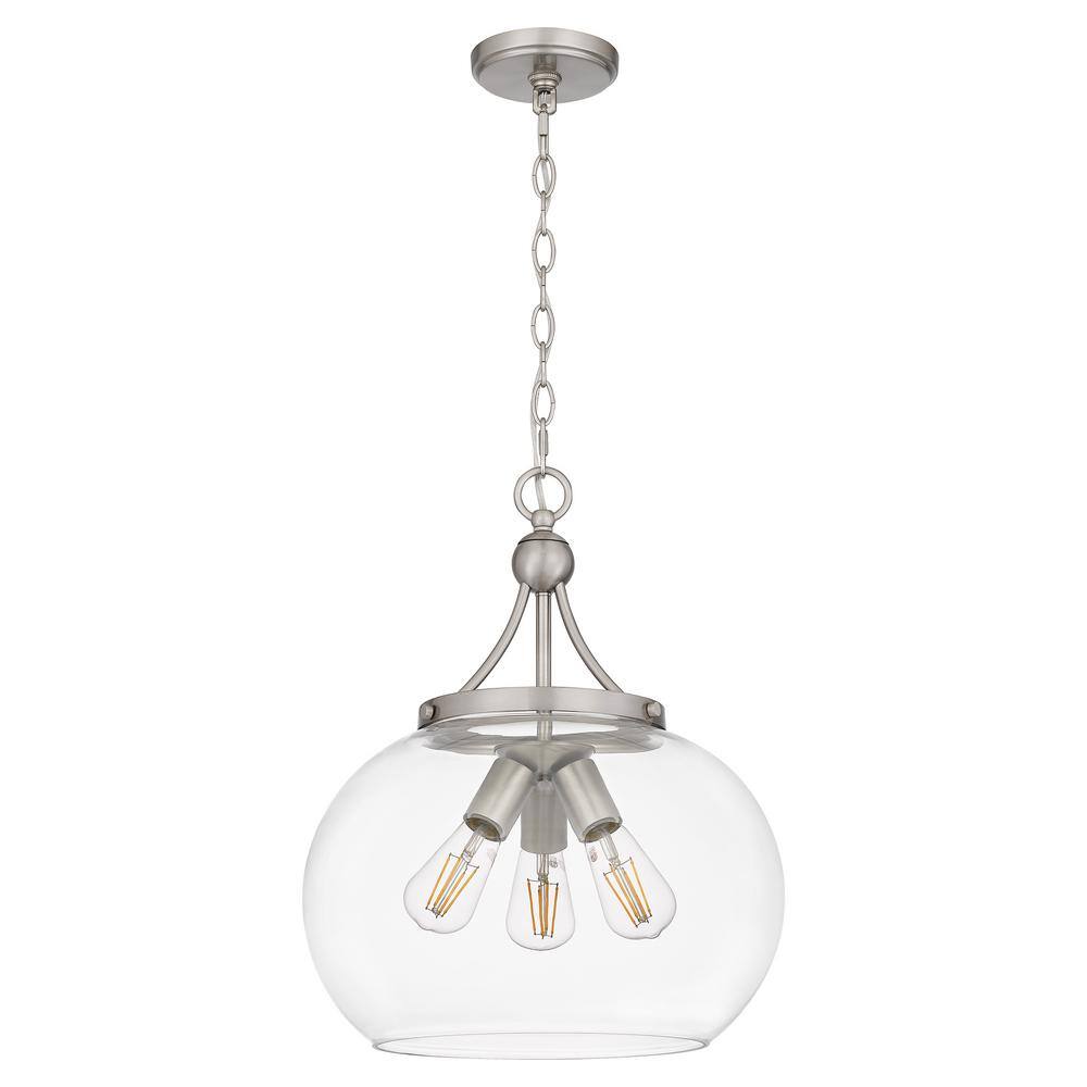 DSI Gemini 3-Light Brushed Nickel Pendant with Clear Glass Shade