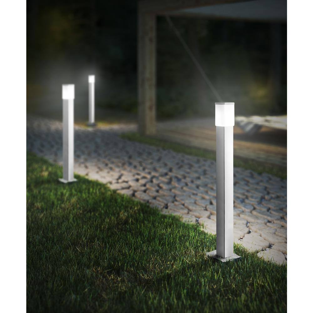 Eglo Calgary 4 in. W x 43.25 in. H 1-Light Hardwired Stainless Steel Path Light with Frosted Opal Glass Shade