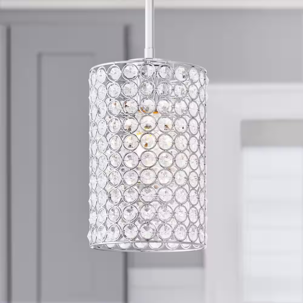 None 2-1/4 in. Fitter Large Crystal Cylinder Pendant Lamp Shade