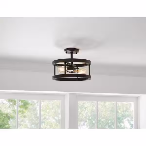 Hampton Bay Moreland 13 in. 2-Light Oil-Rubbed Bronze Semi-Flush Mount