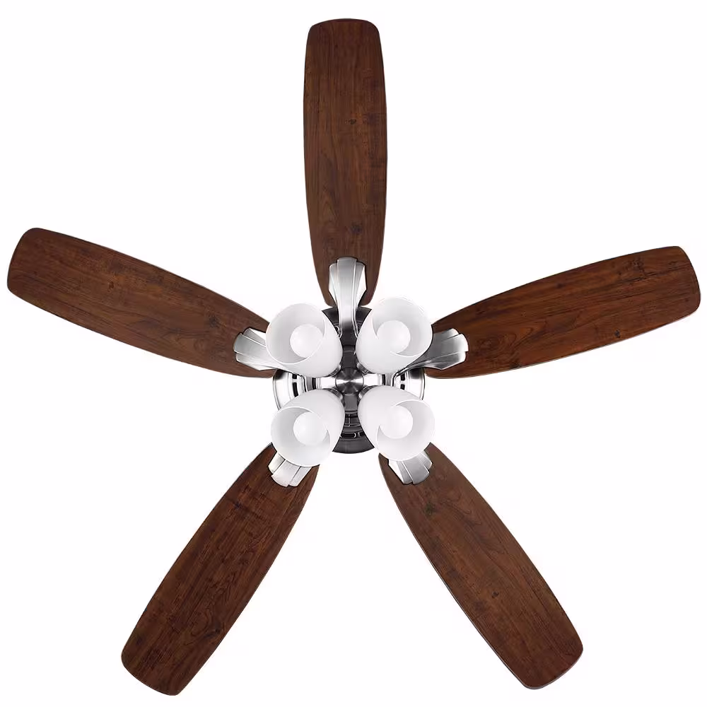 Hampton Bay Hollis 52 in. Indoor LED Brushed Nickel Dry Rated Ceiling Fan with 5 Reversible Blades, Light Kit and Remote Control
