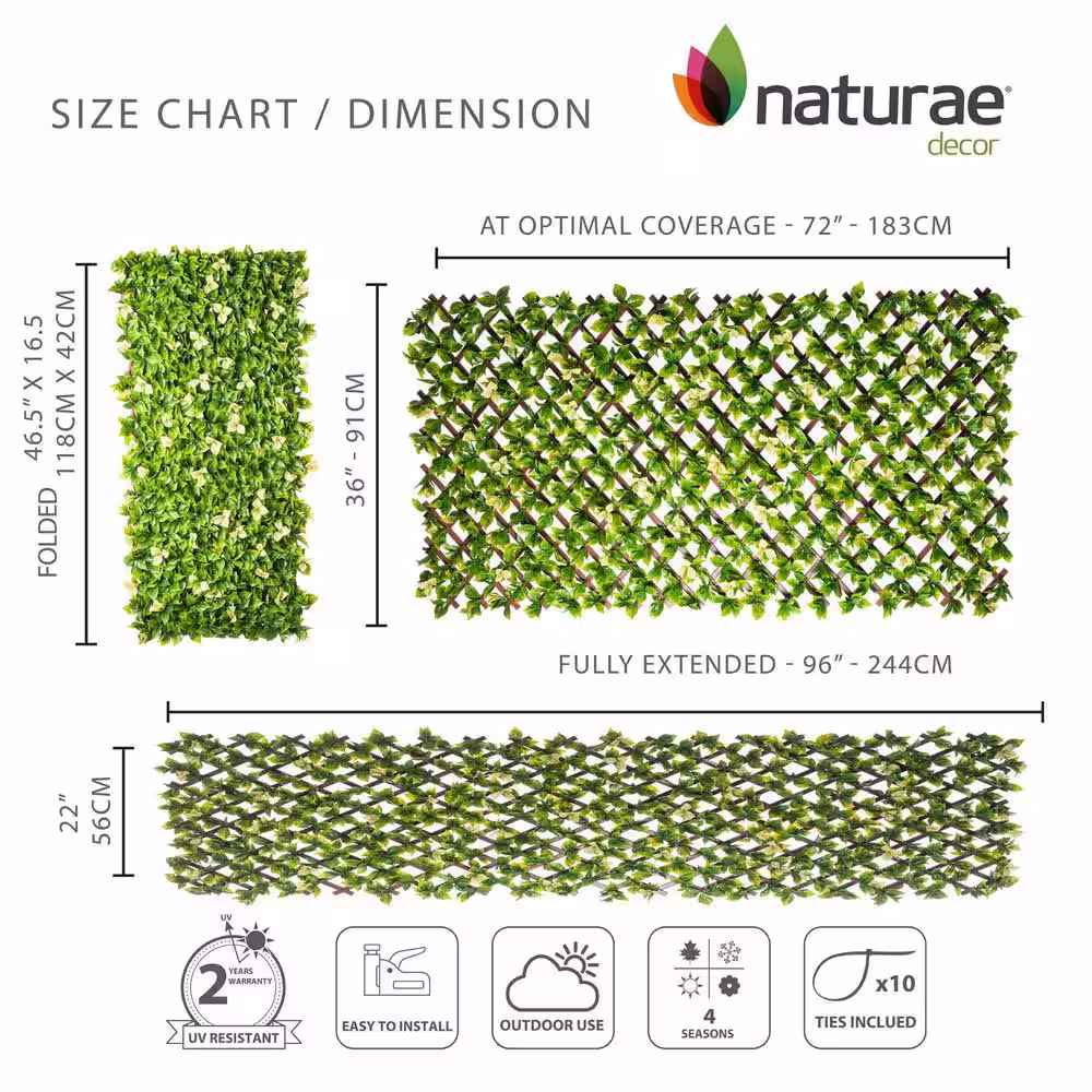 naturae decor Expandable Pvc Trellis Hedges 36 in. X 72 in. Clematis Artificial Leaf