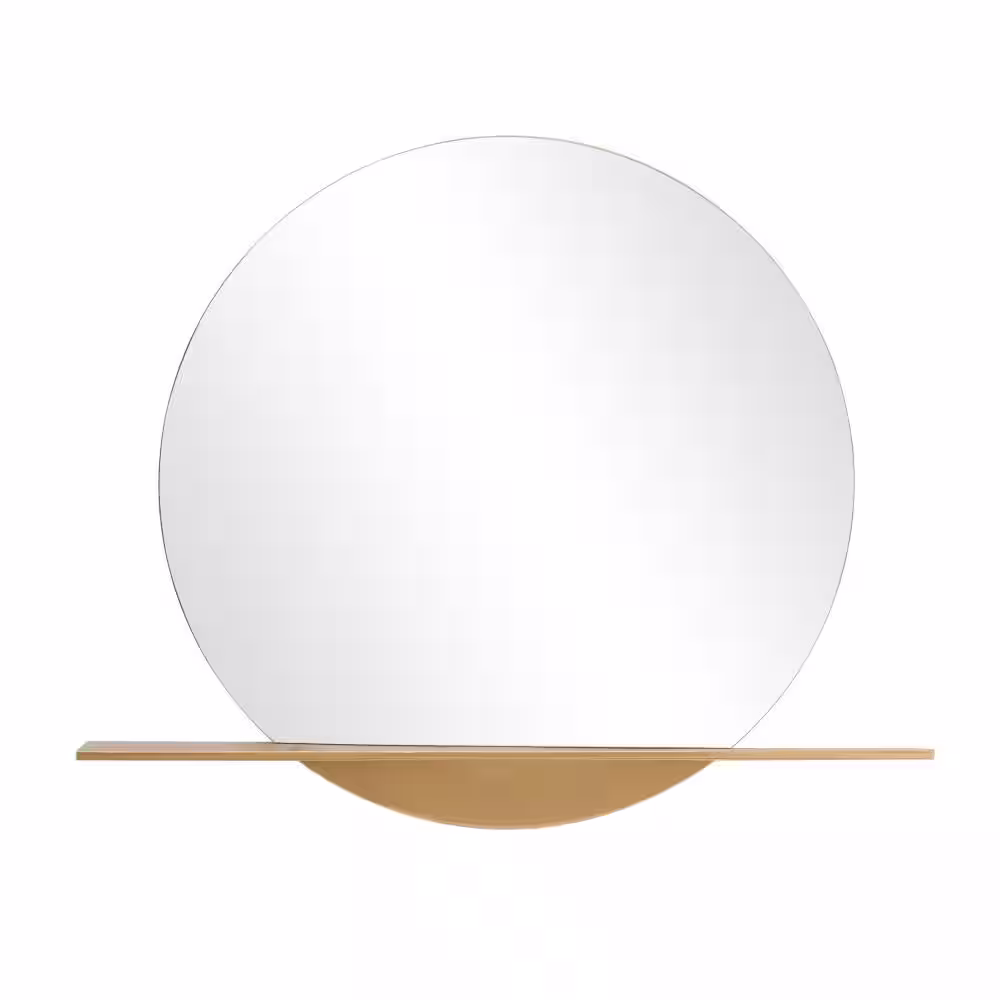 CosmoLiving by Cosmopolitan 36 in. x 44 in. 1 Shelf Round Frameless Gold Wall Mirror