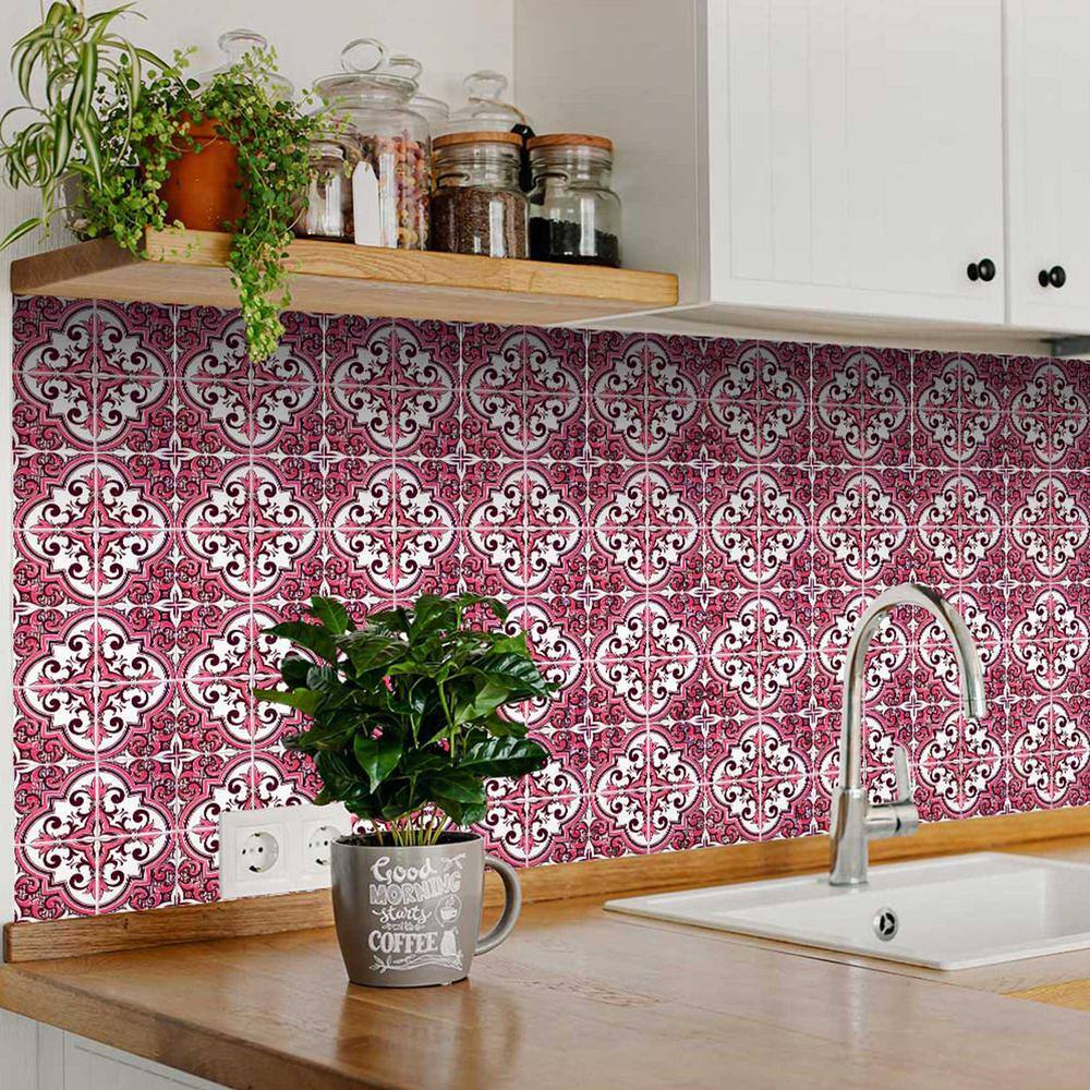 None Pink/White H52 8 in. x 8 in.Vinyl Peel and Stick Tile (24 Tiles, 10.67 sq. ft./Pack)