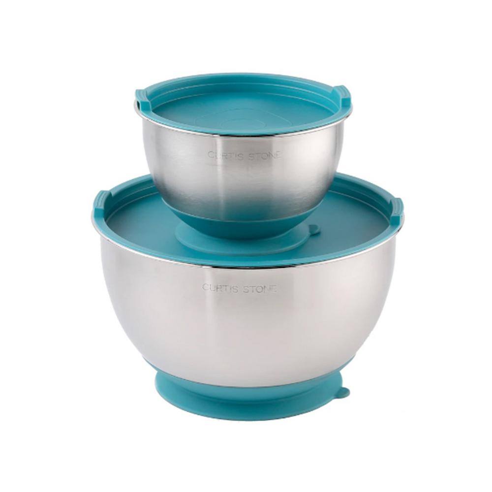 None Stainless Steel Suctioning Mixing Bowl Set with Lids (Set of 2)