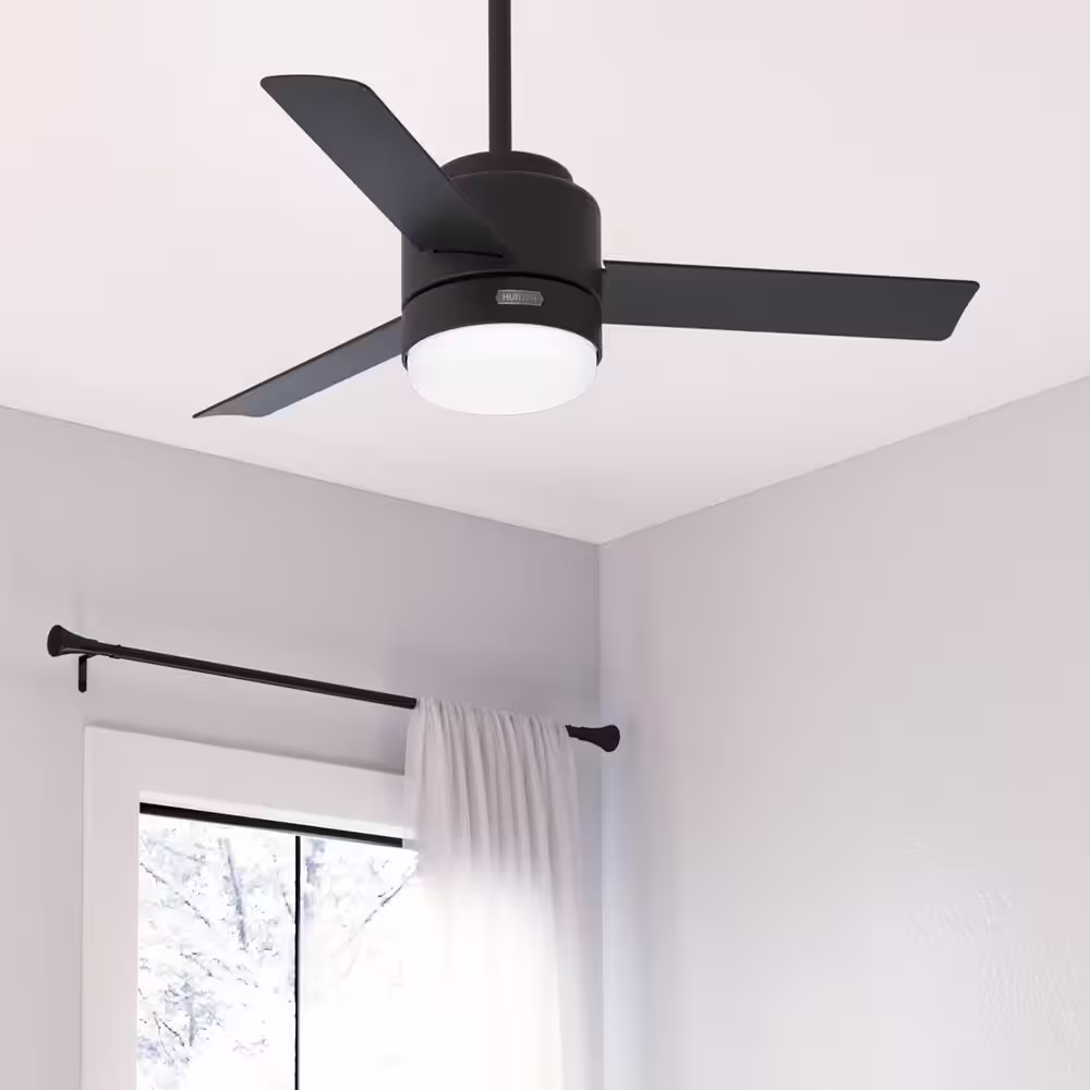 Hunter Gilmour 44 in. Indoor/Outdoor Matte Black Ceiling Fan with Light Kit and Remote Included