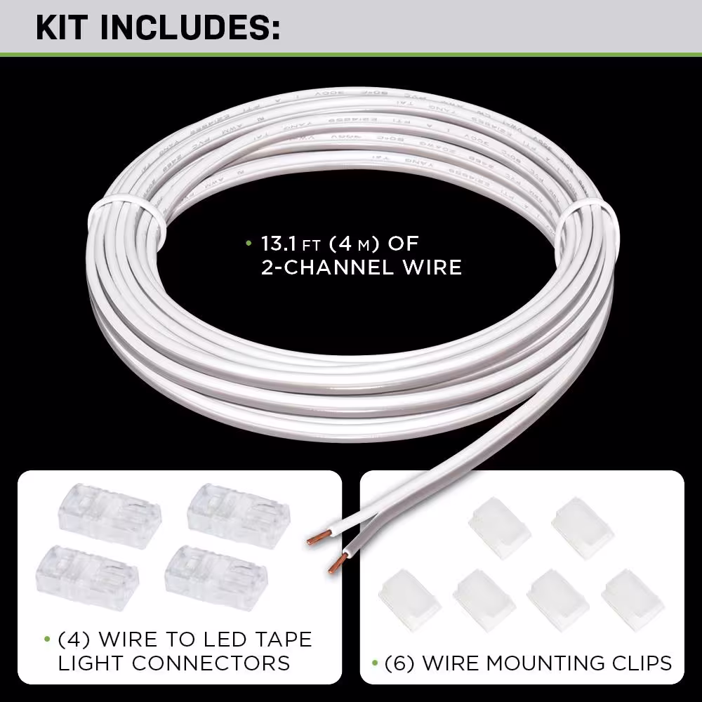 Commercial Electric 13 ft. White Connector Cord LED Strip Light Accessory Pack (4 Wire-to-Tape Connectors, 6 Wire Mounting Clips)