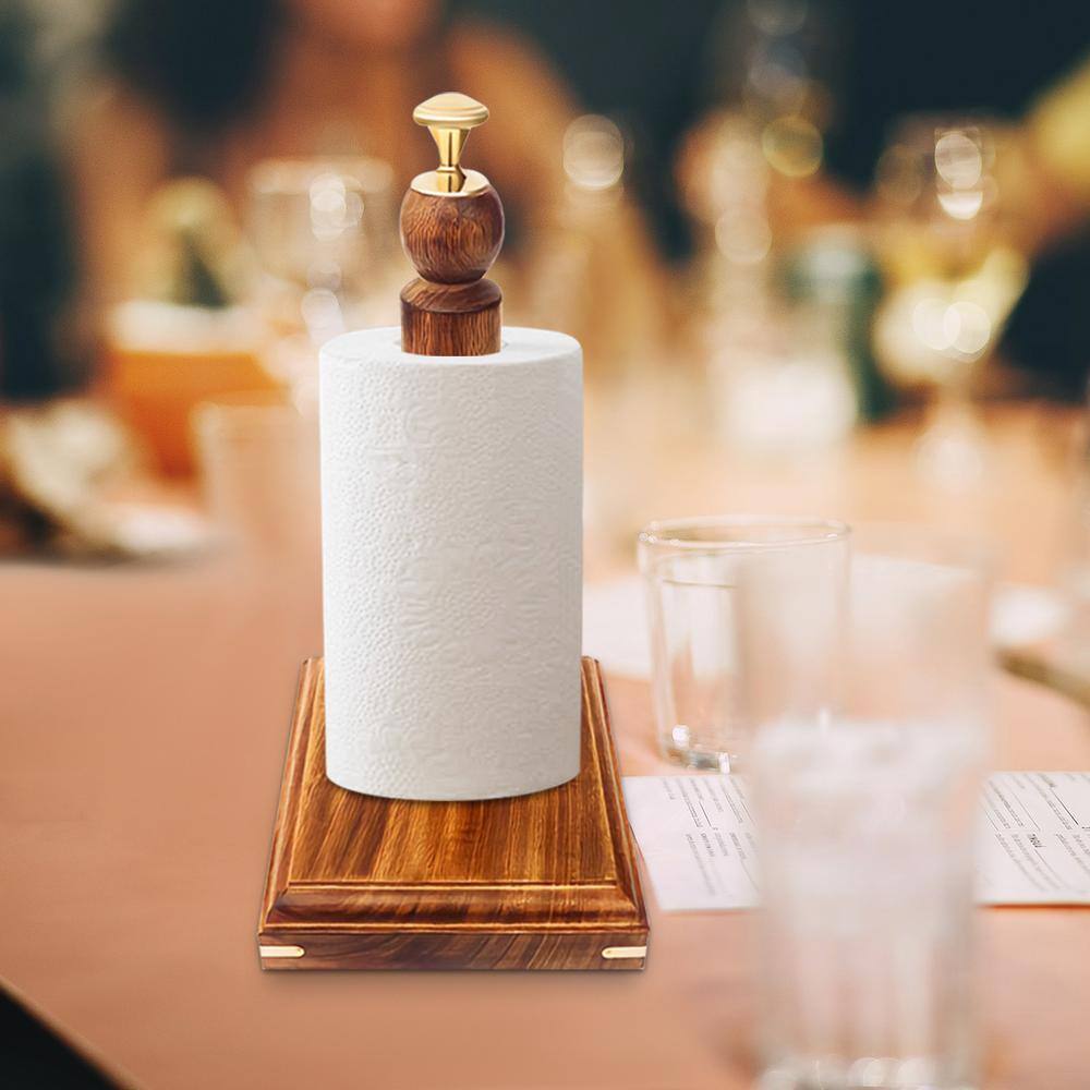 Vintiquewise Decorative Wood Paper Towel Holder with Stand for Kitchen, Dining Room, and Office