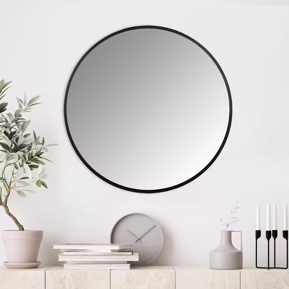 Stratton Home Decor Adriana Black 28 in. Round Wall Mirror