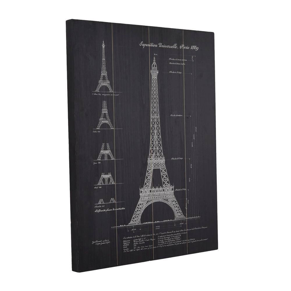 Litton Lane 32 in. x 24 in. Black Wood Coastal Eiffel Tower Wall Art