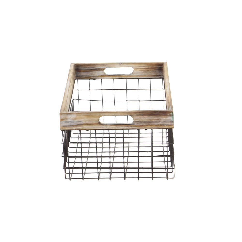 Litton Lane Metal Storage Basket with Handles (Set of 2)