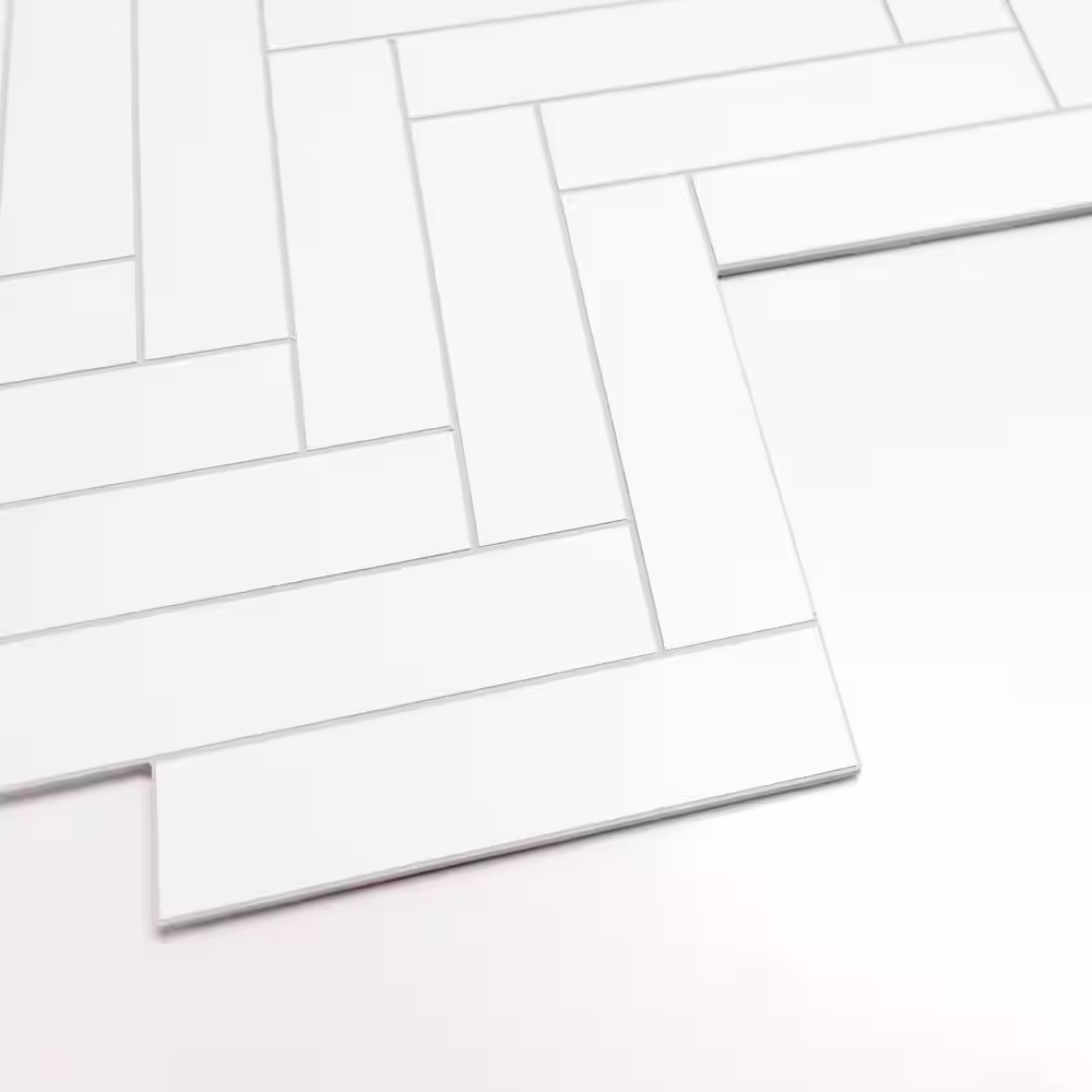 sunwings Herringbone 12.4 in. x 13 in. Peel and Stick Backsplash Tile Stone Composite Wall Tile, White (10-Tiles, 8.31 sq. ft.)