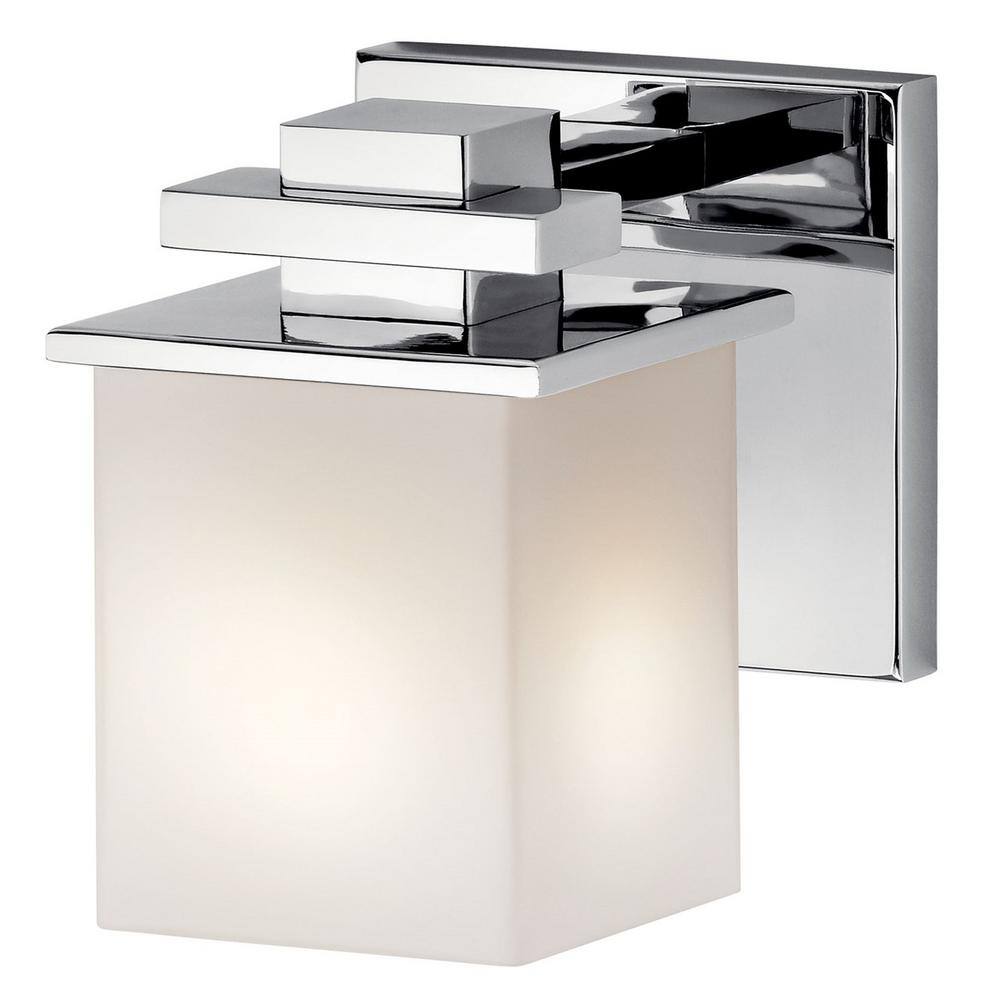 KICHLER Tully 1-Light Chrome Bathroom Indoor Wall Sconce Light with Satin Etched Cased Opal Glass Shade