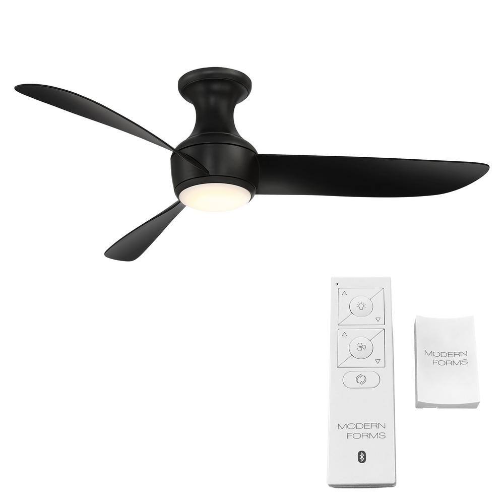 Modern Forms Corona 52 in. Indoor and Outdoor 3-Blade Smart Flush Mount Matte Black Ceiling Fan 3000K Integrated LED & Remote Control