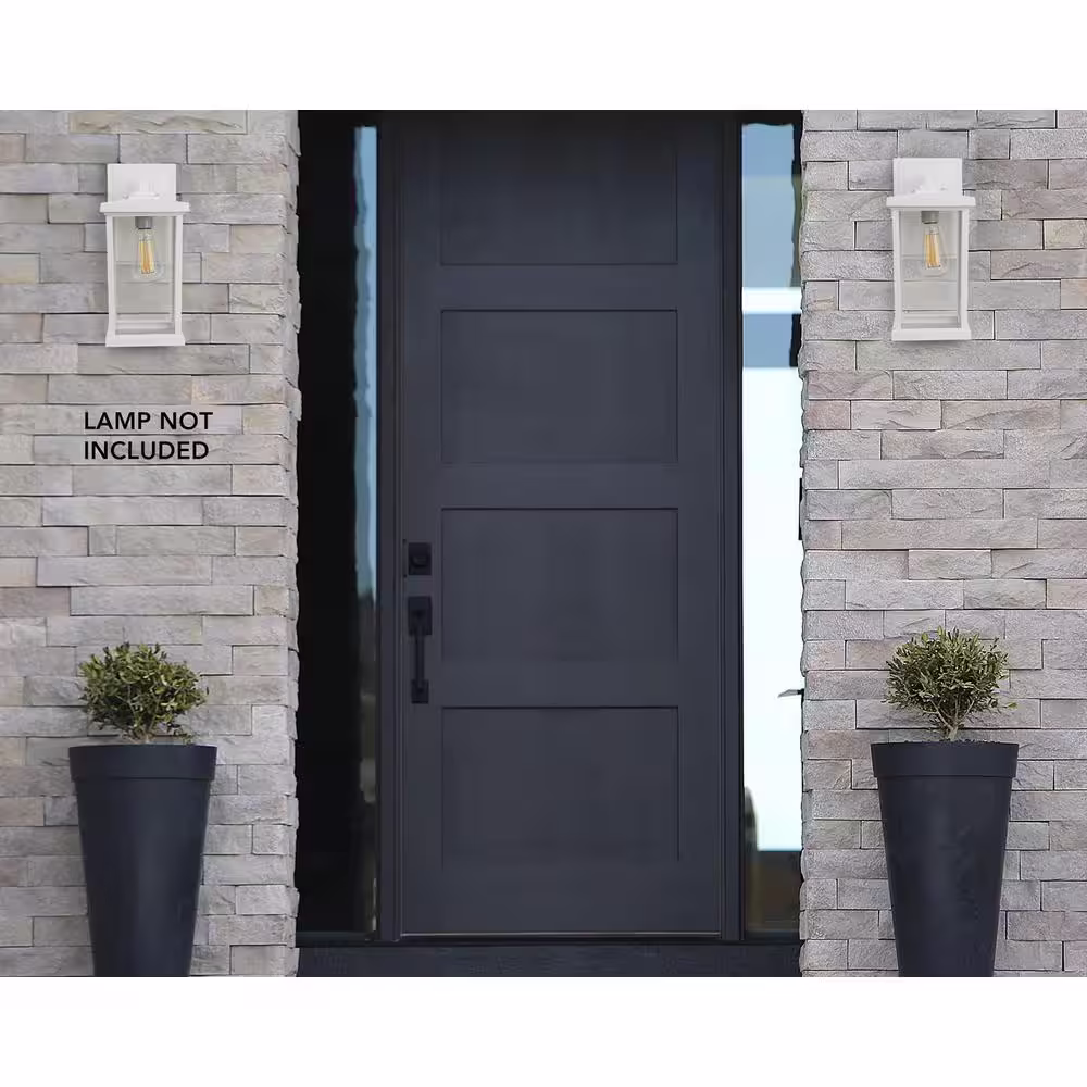 SOLUS 8.5 in. D x 14.4 in. H x 6.4 in. W 1-Light White Outdoor Square Wall Lantern Sconce with Durable Clear Acrylic Lens