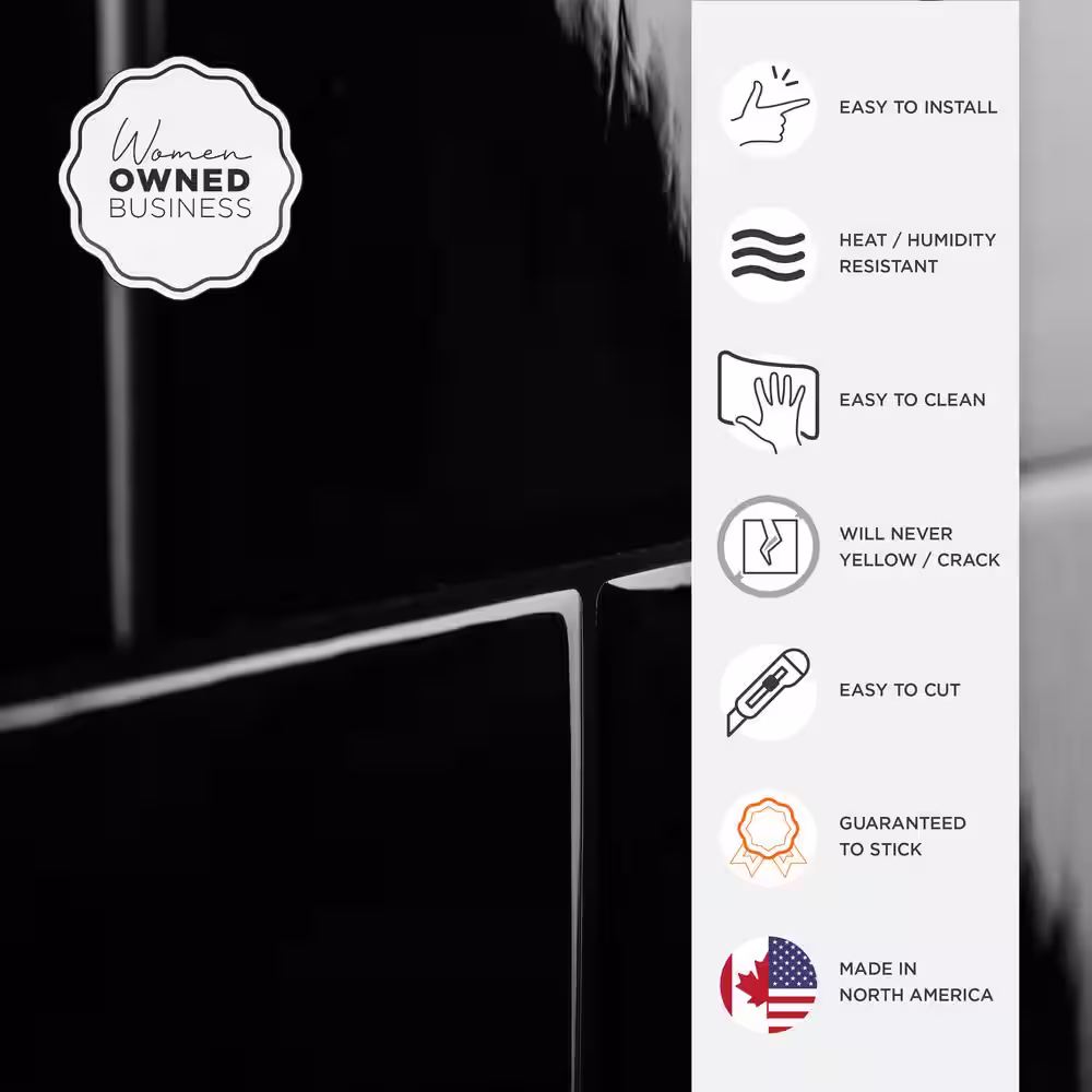 smart tiles Square Berlin Black 22.29 in. x 8.23 in. Vinyl Peel and Stick Tile (2.30 sq. ft/ 2 pack)