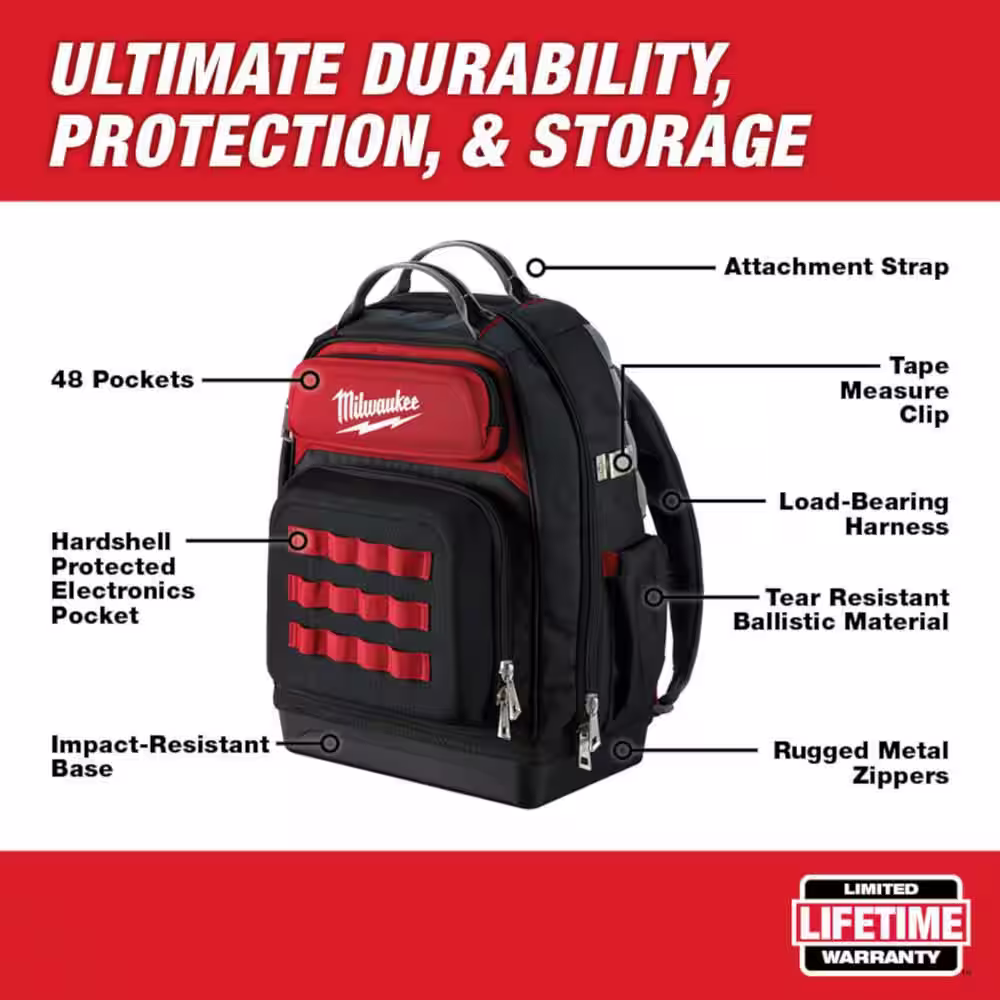 Milwaukee 15 in. Ultimate Jobsite Backpack with 25 ft. x 1 in. Compact Magnetic Tape Measure (2-Pack)