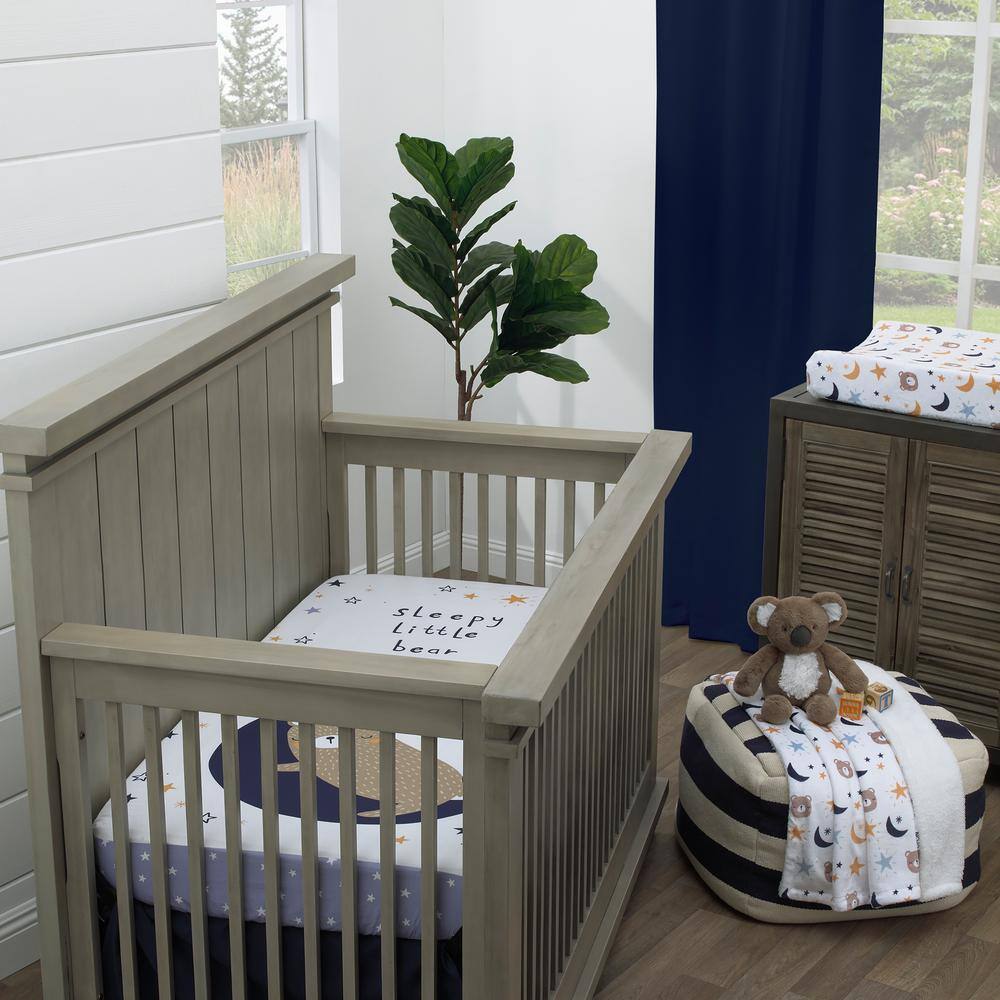 NoJo Goodnight Sleep Tight White and Blue Bear, Moon and Star 100% Cotton Photo Op Fitted Crib Sheet