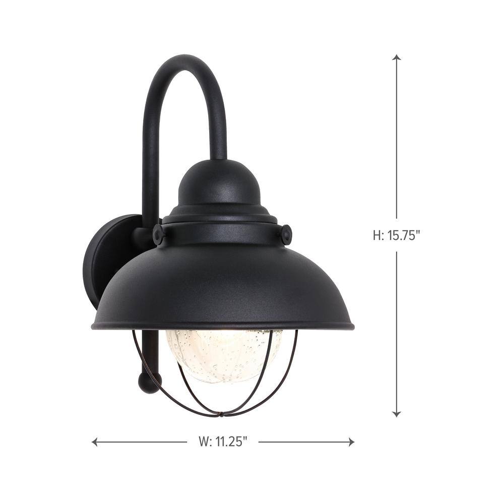 Generation Lighting Sebring 1-Light Black Industrial Nautical Outdoor 15.75 in. Wall Lantern Sconce