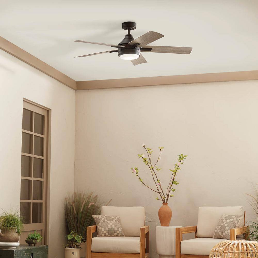 KICHLER Tide 52 in. Integrated LED Indoor/Outdoor Olde Bronze Downrod Mount Ceiling Fan with Remote Control