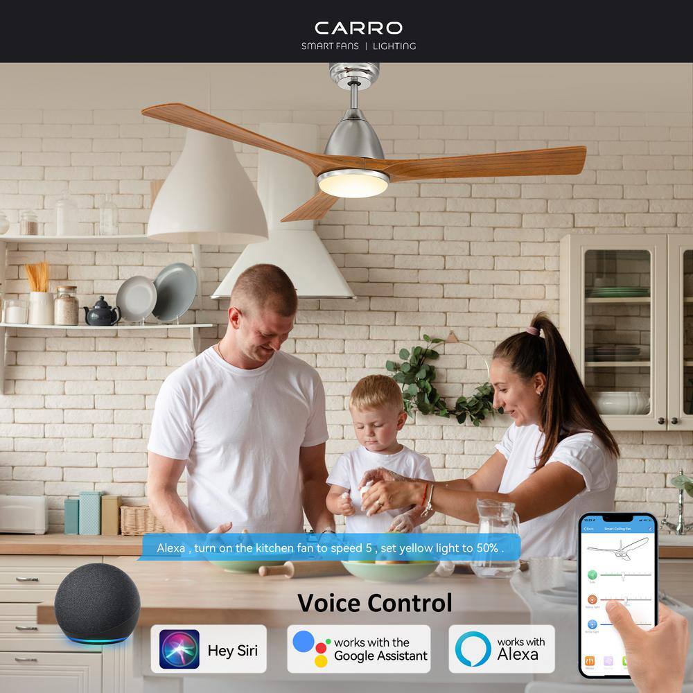 CARRO Antrim 52 in. Integrated LED Indoor/Outdoor Nickel Smart Ceiling Fan with Light and Remote, Works with Alexa/Google Home