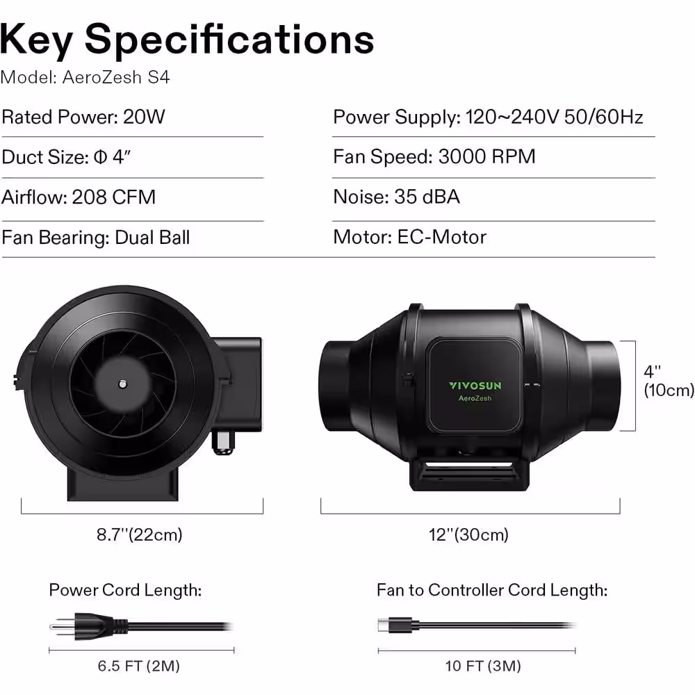 VIVOSUN AeroLight 100-Watt LED Grow Light with 4 in. Inline Duct Fan and GrowHub WiFi-Controller for Smart Grow, Warm White